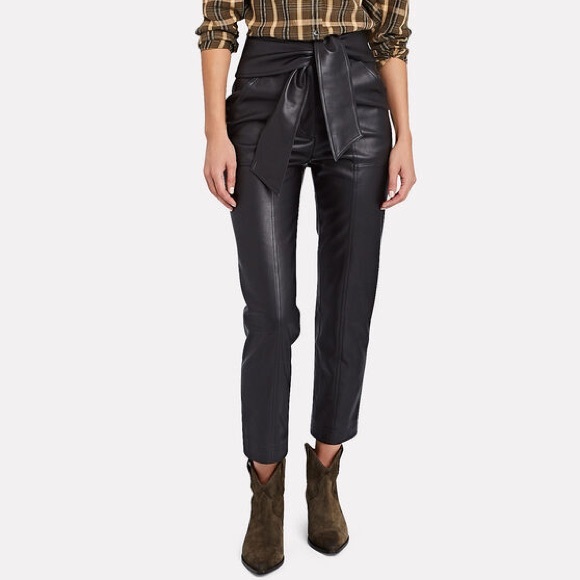 JONATHAN SIMKHAI TESSA VEGAN Leather Tie High Waisted Pant in Black - Picture 3 of 16